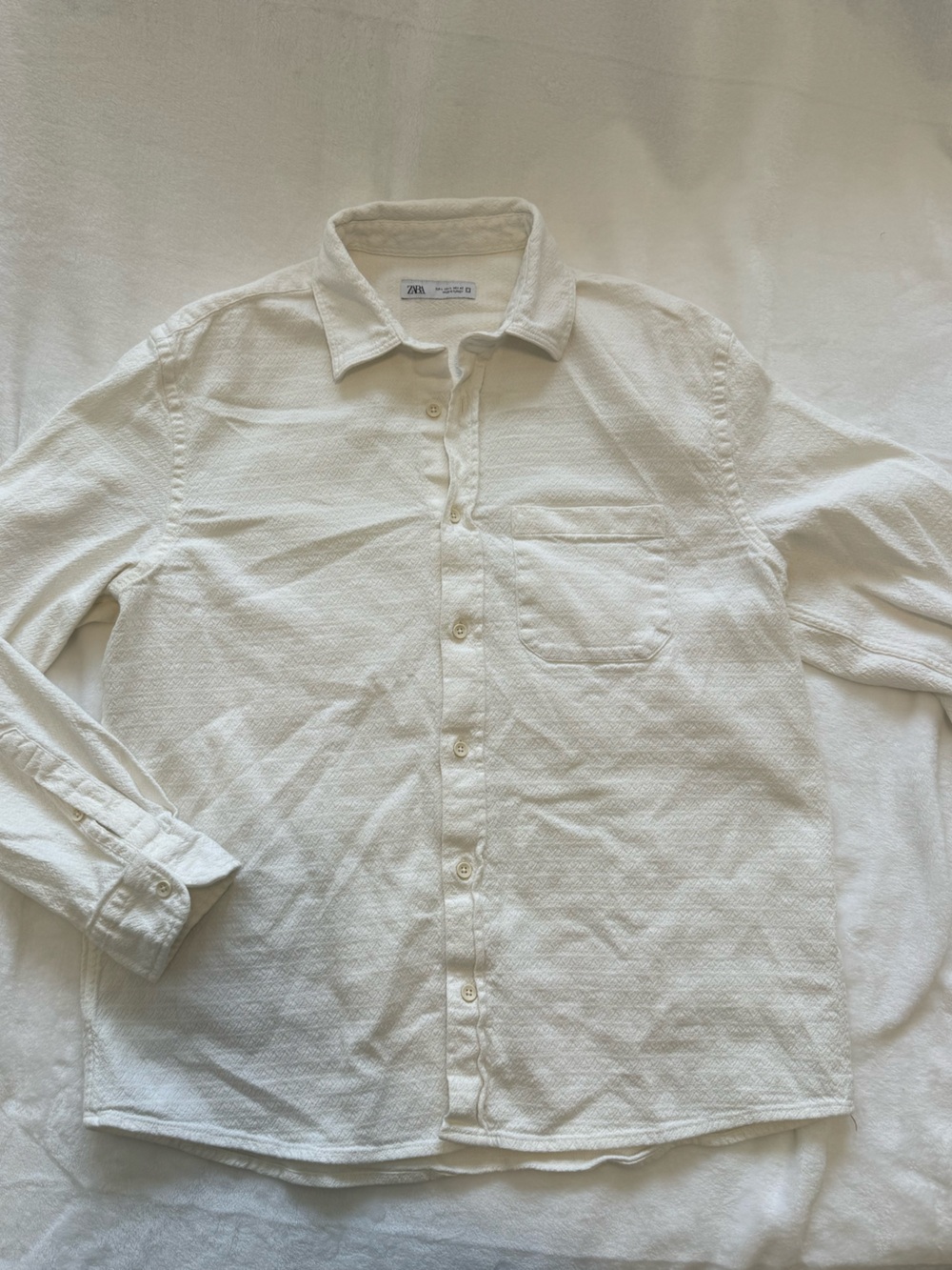 Zara Kids Cream Textured Long-Sleeve Button-Down Shirt